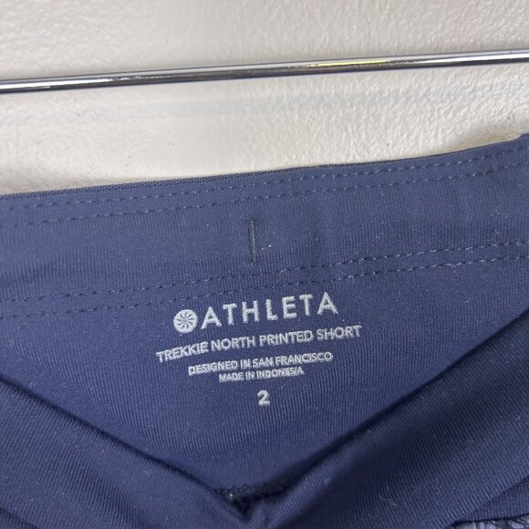 Athleta Trekkie North Shorts Women's 2 Navy Abstract Print Athleisure Outdoor - Picture 6 of 15